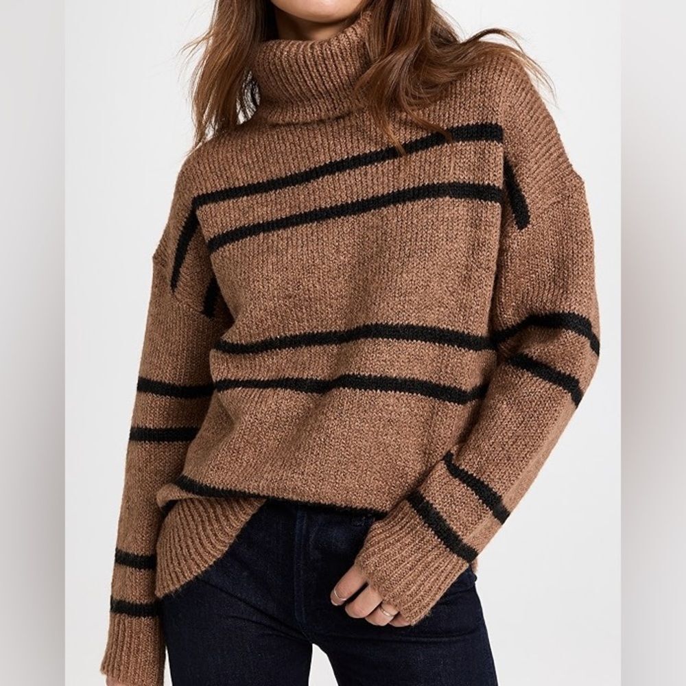 LINE & DOT Veronica Turtleneck Brown & Black Striped Sweater